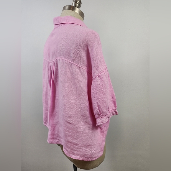 Zara Pink Button-Down Linen Shirt , sz MD - Picture 4 of 8
